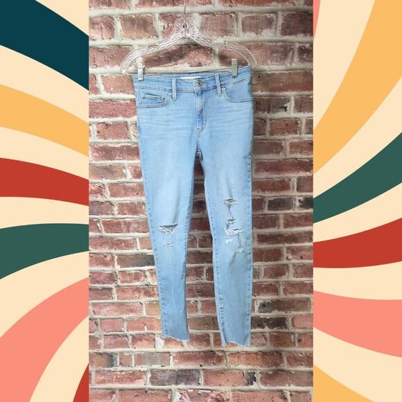 Levi Strauss 711 Light Blue Skinny Jeans – Distressed Raw Hem, Women’s 27 - Picture 1 of 6